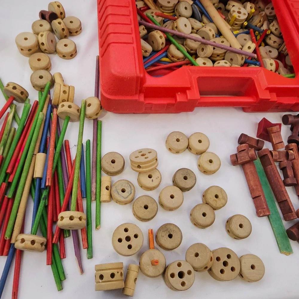 Vintage TinkerToy Wooden Building Set‎ Mixed Lot 1985 Lego Systems w Lego Case